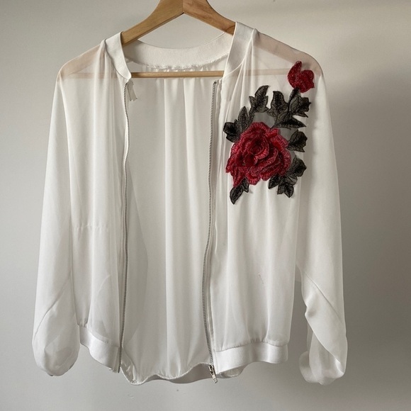 Vintage White Sheer Rose Bomber - Picture 2 of 9